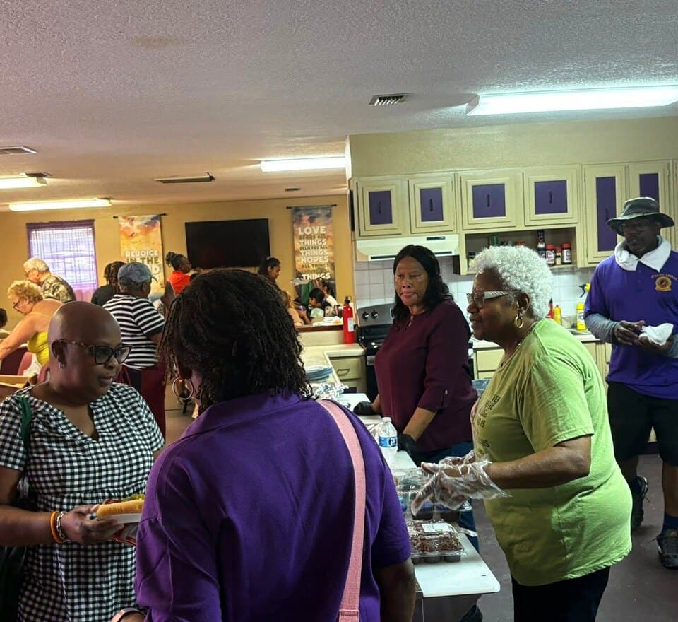 Volunteers serving hot meals
